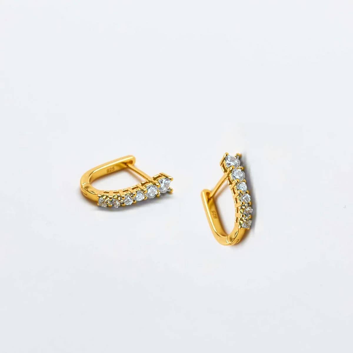 Gold Vermeil White Cubic Zirconia Huggie Hoop Earrings
