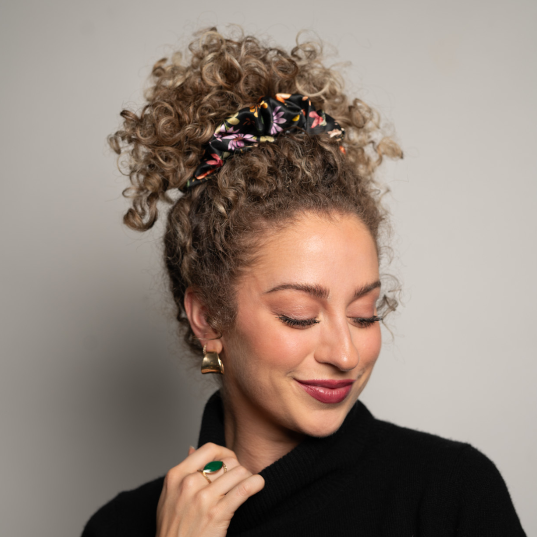 Midnight Blooms Silk Scrunchie