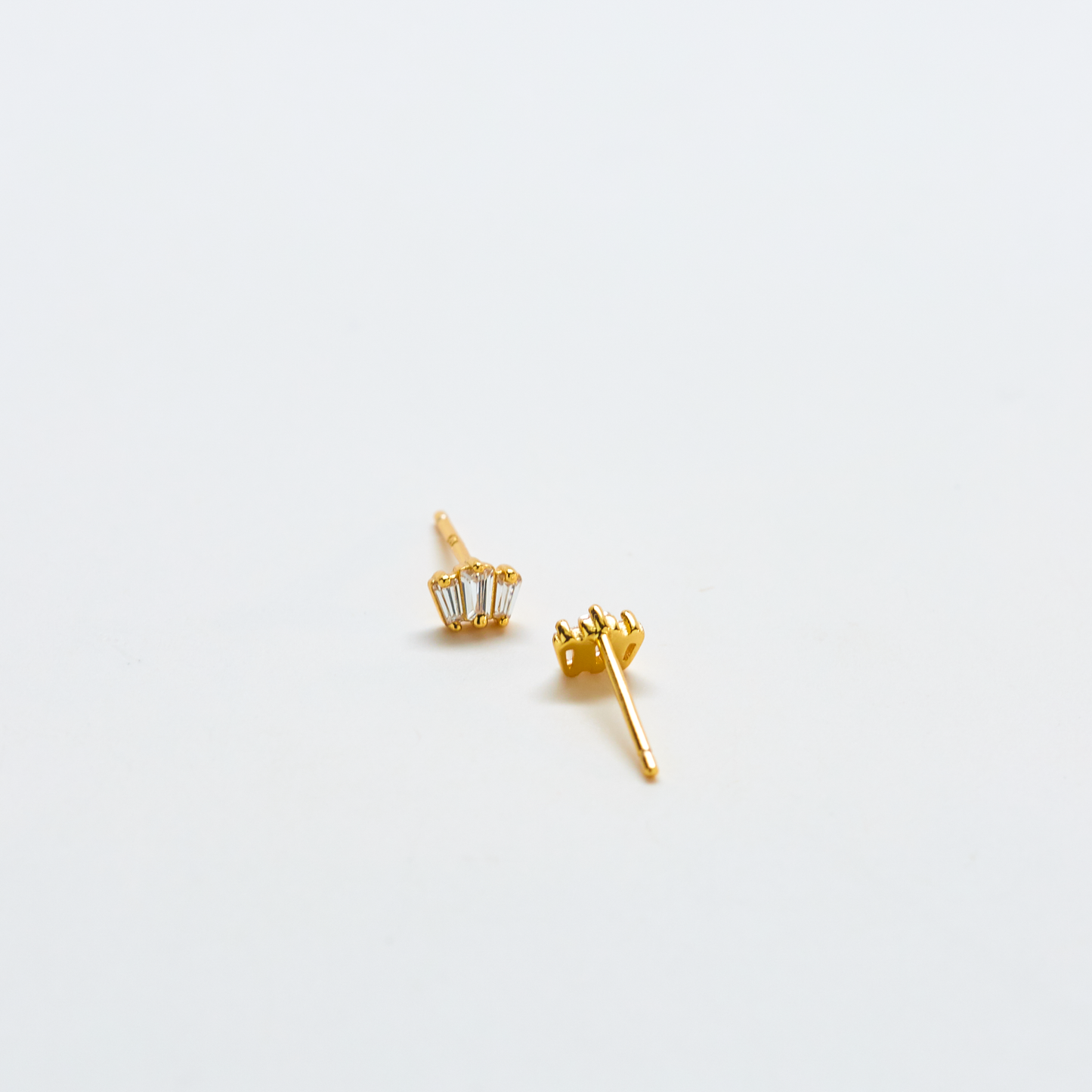 White Trio Baguette Gold Vermeil Studs