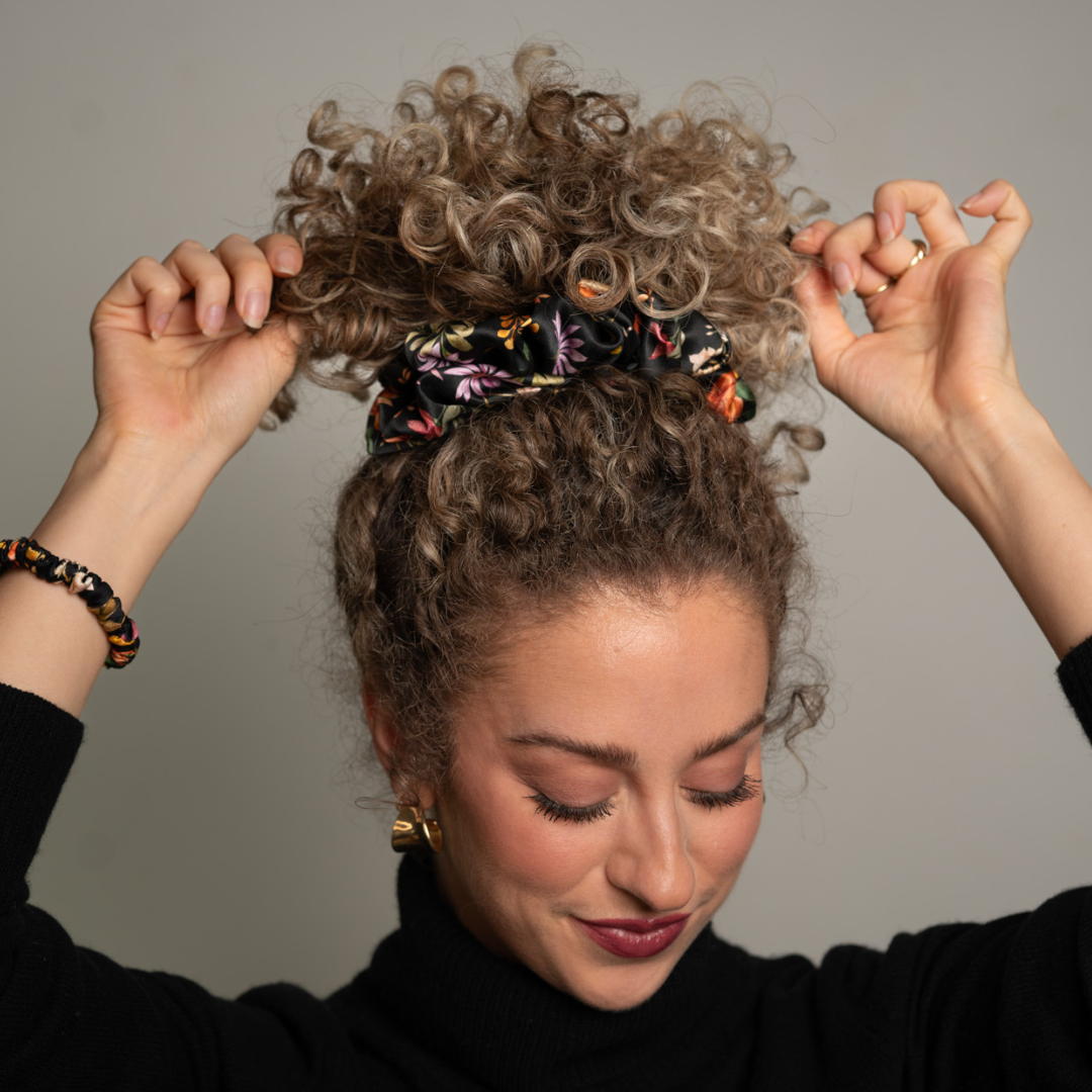 Midnight Blooms Silk Scrunchie