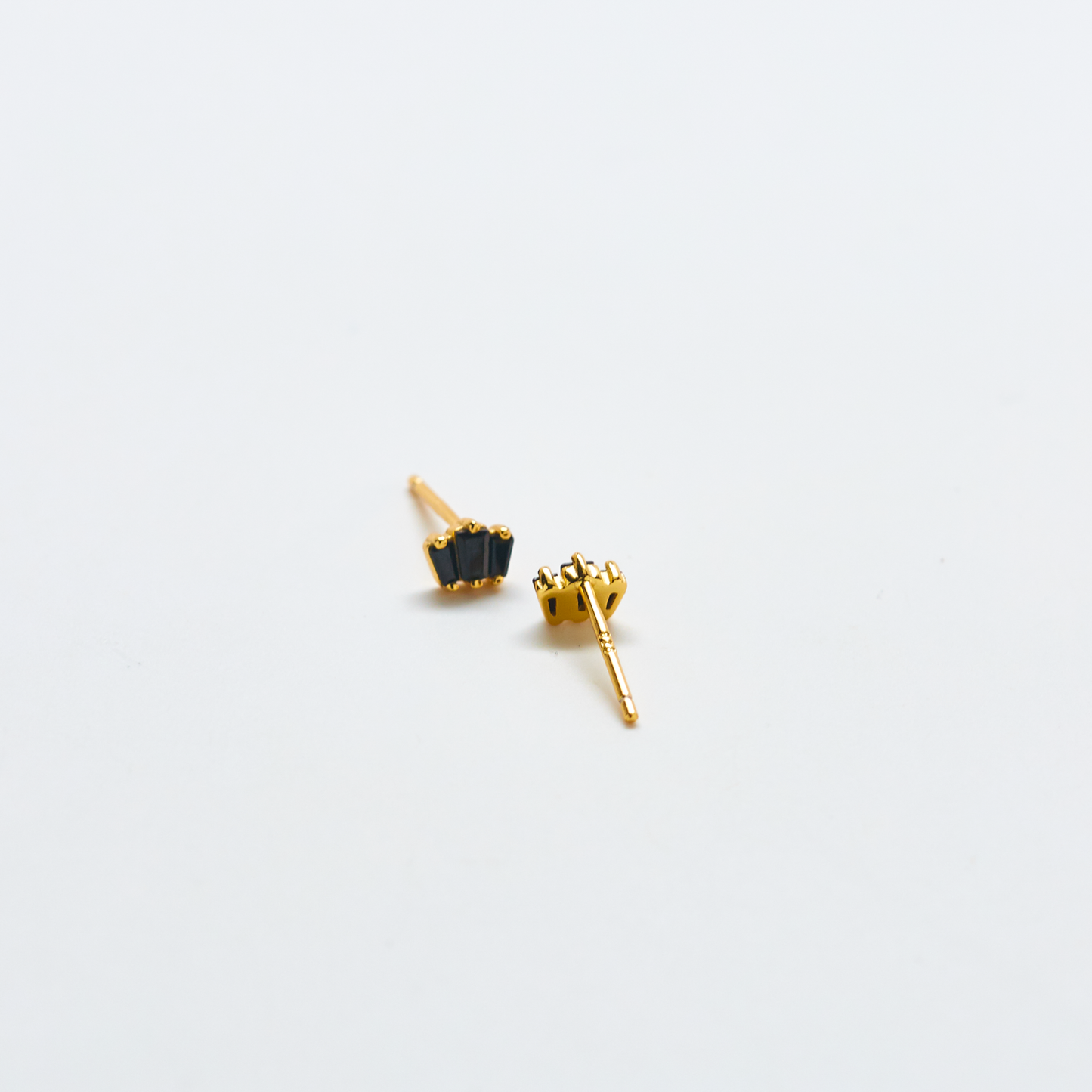 Black Trio Baguette Gold Studs