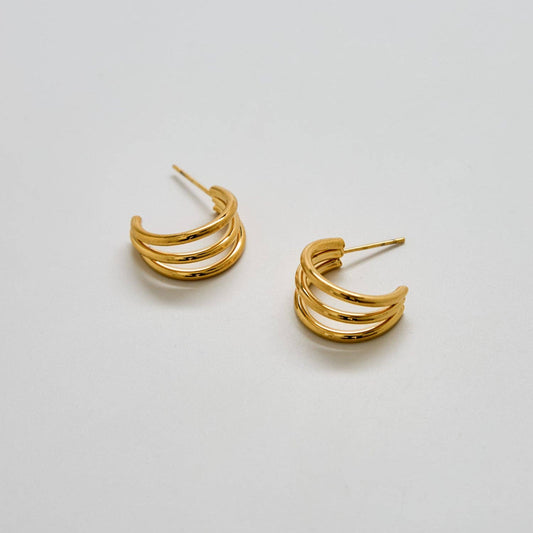 Triple Arc Gold Hoop Earrings