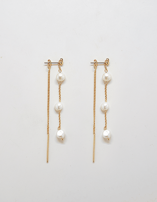 Gold Pearl Chain Earrings