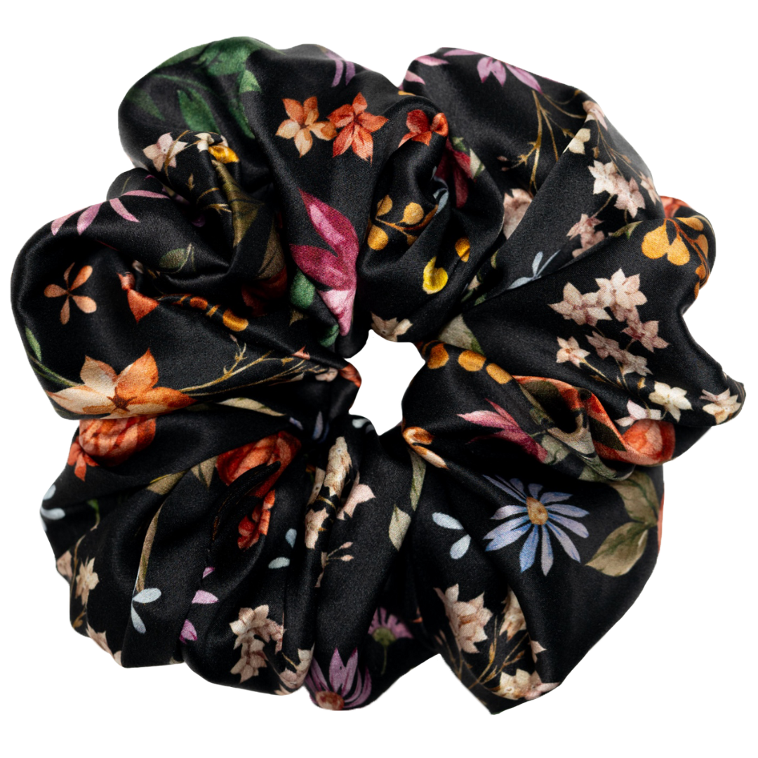Midnight Blooms Silk Scrunchie
