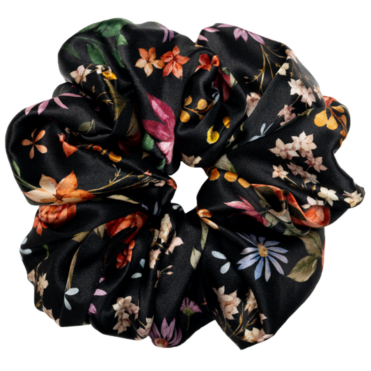 Midnight Blooms Silk Scrunchie