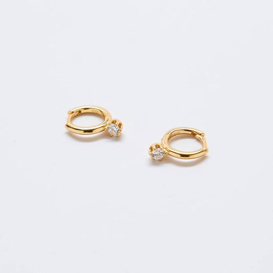 White Pave Round Huggie Earrings