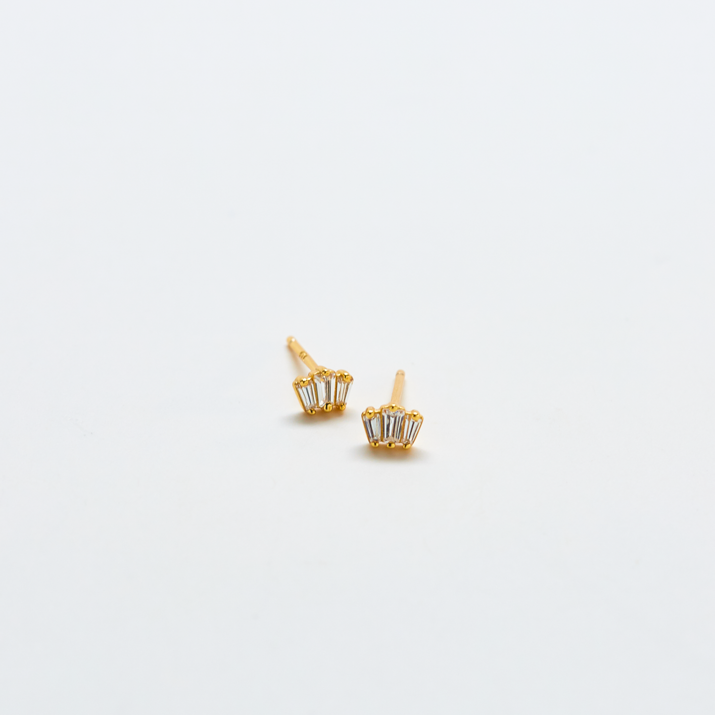 White Trio Baguette Gold Vermeil Studs