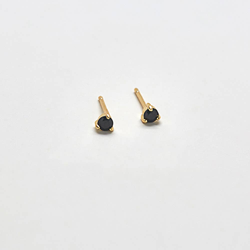 Gold Vermeil Black Cubic Zirconia Round Stud Earrings