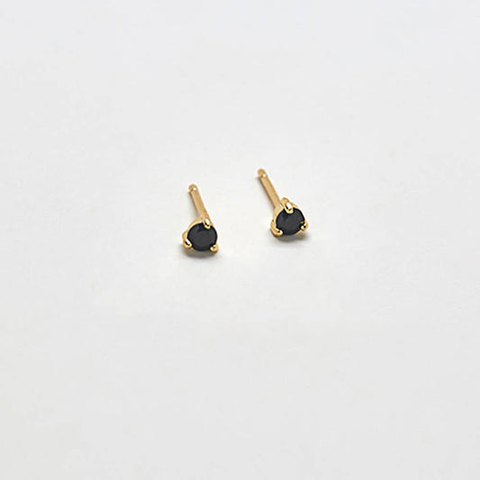 Gold Vermeil Black Cubic Zirconia Round Stud Earrings