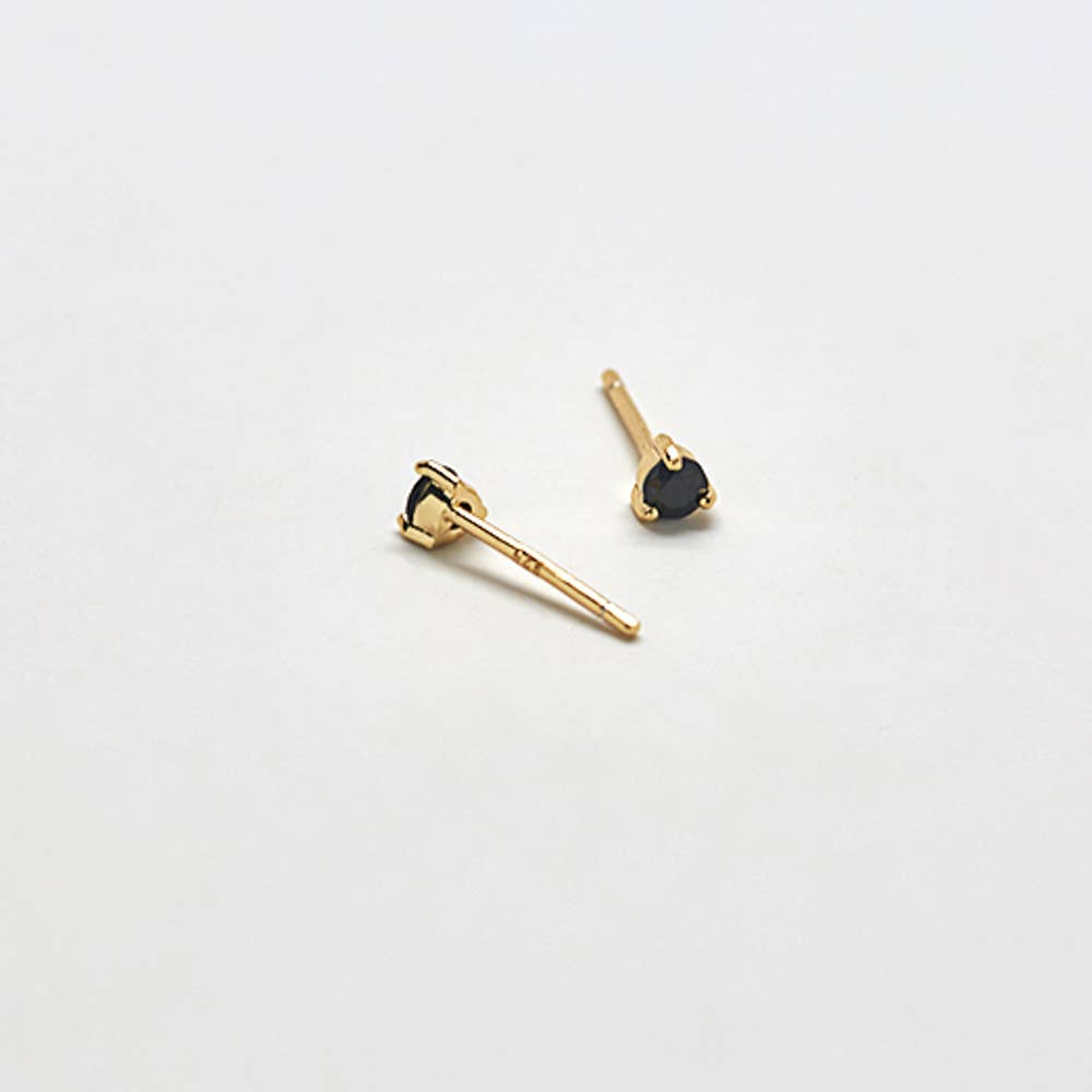 Gold Vermeil Black Cubic Zirconia Round Stud Earrings