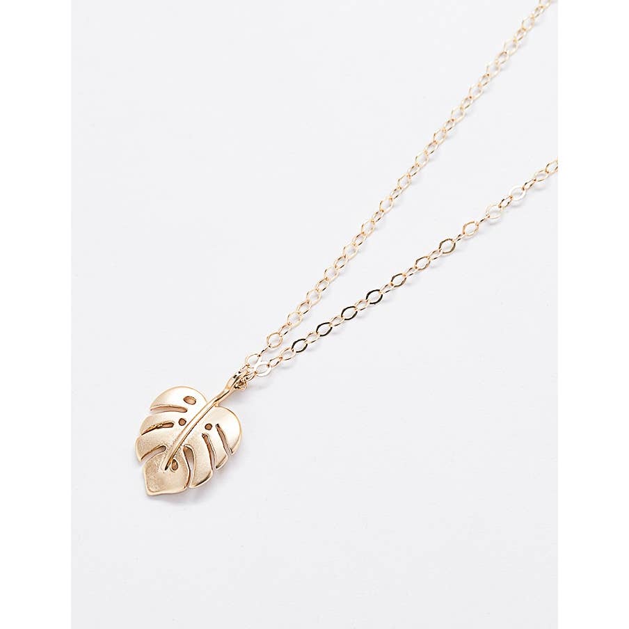 Gold Monstera Leaf Necklace -16 inch