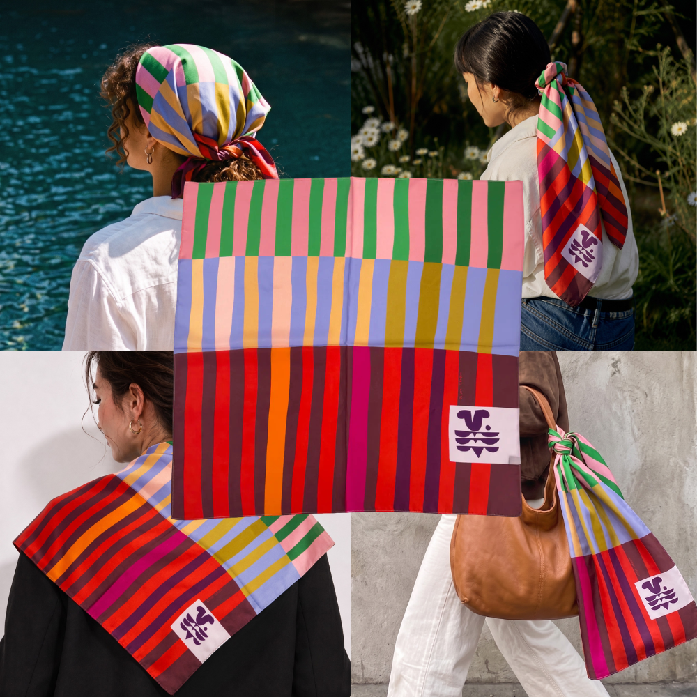 Red Colorblock Silk Scarf