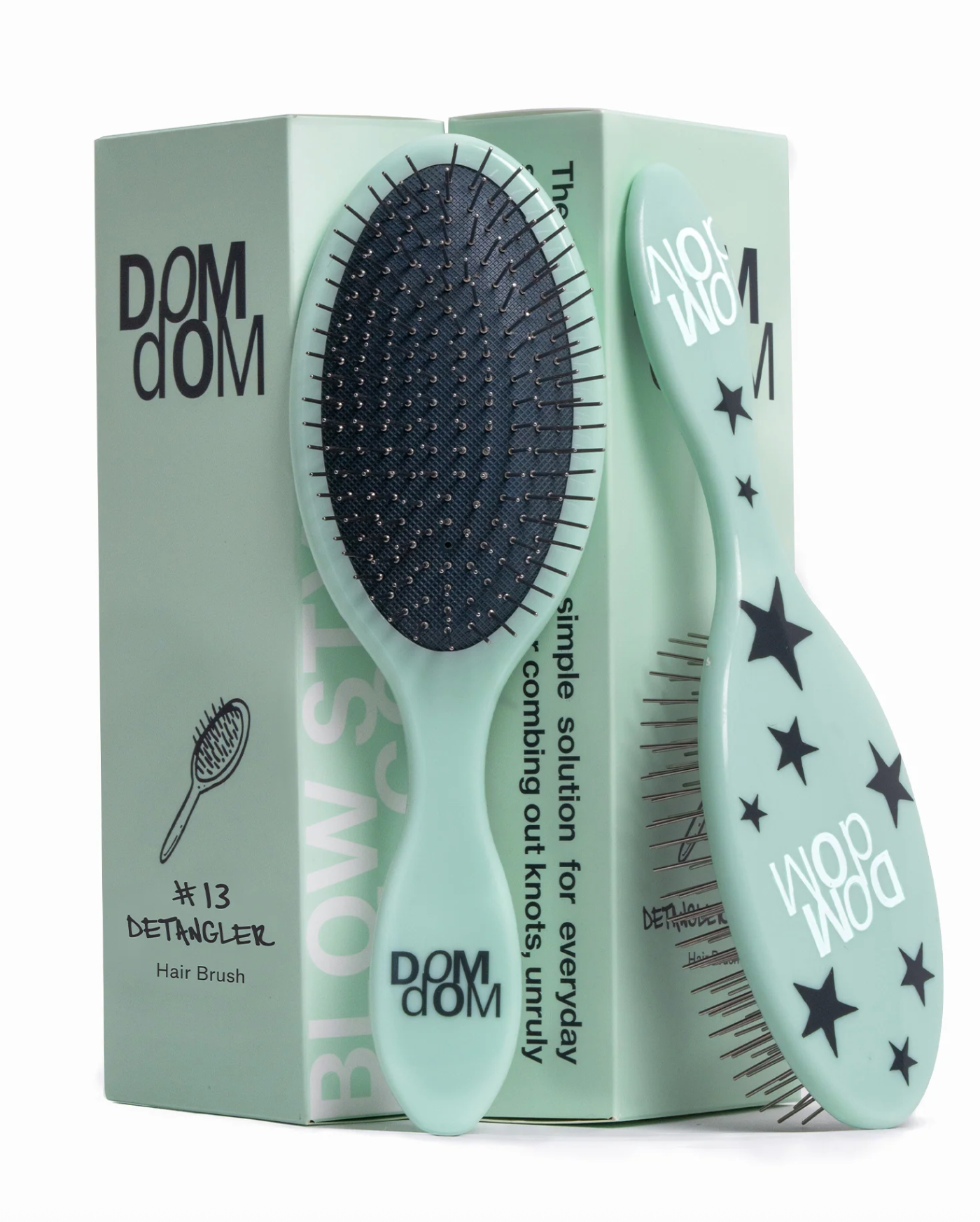 Dom Dom #13 Detangler Brush - Green Stars