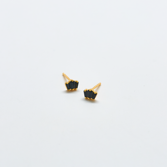 Black Trio Baguette Gold Studs
