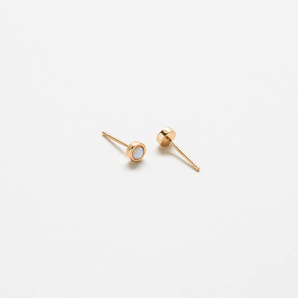 Gold Vermeil Round Opal Semiprecious Gemstone Stud Earrings