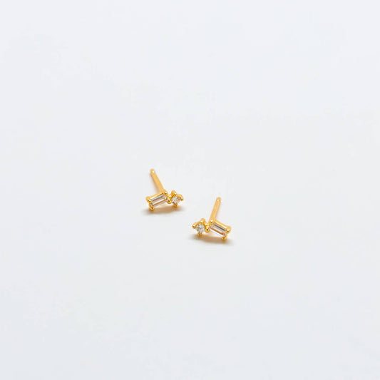White Geo Baguette Gold Studs
