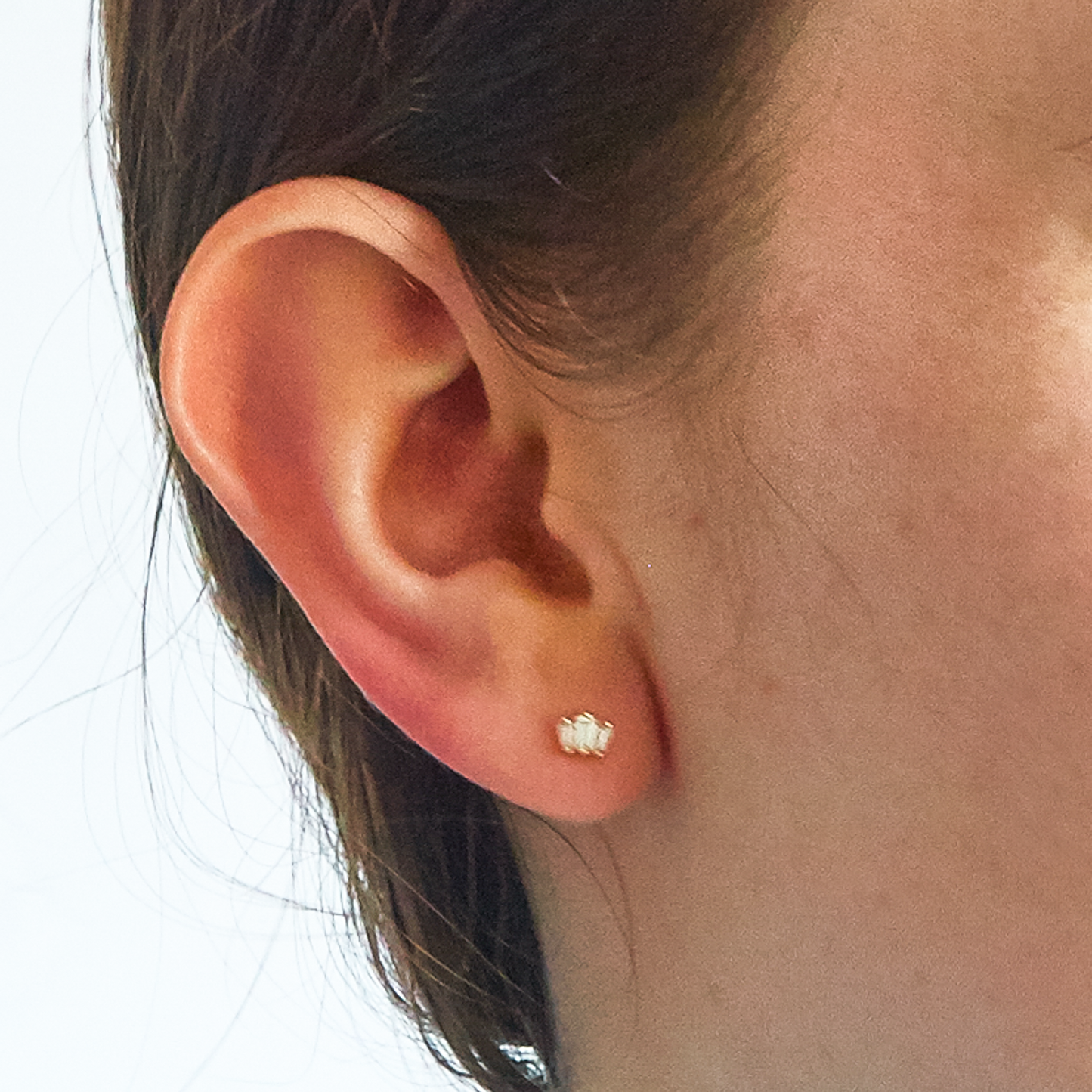 White Trio Baguette Gold Vermeil Studs