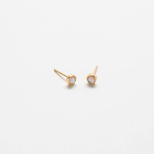 Gold Vermeil Round Opal Semiprecious Gemstone Stud Earrings